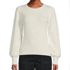 NWT Alex Marie Cream Puff Sleeve Sweater with Pearl Detailing Size S